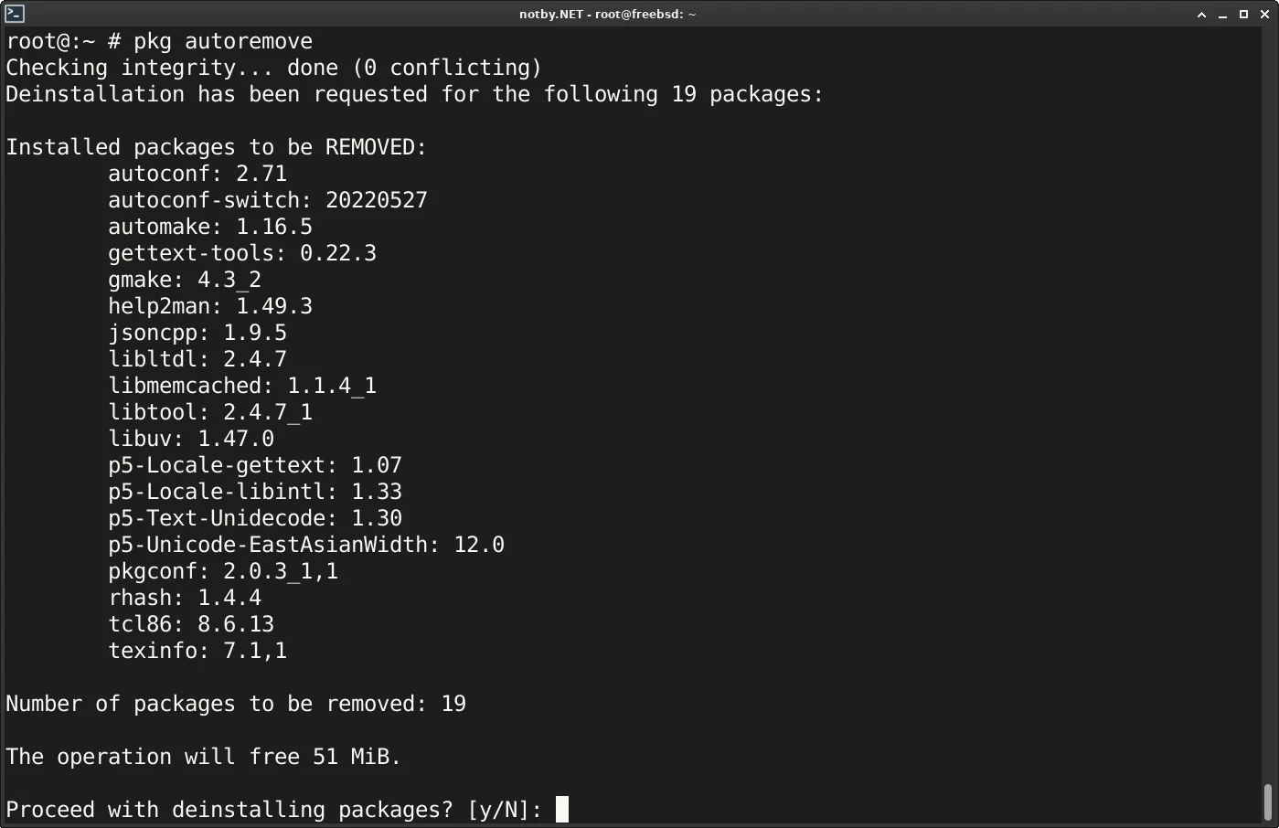 FreeBSD команда "pkg autoremove". Список пакетов на уделения которые больше не нужны.