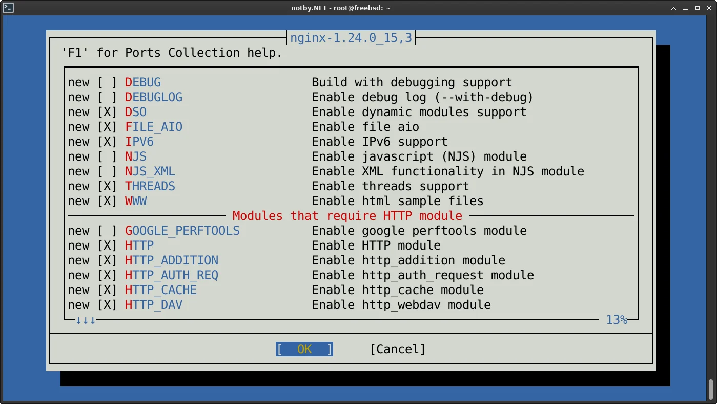 FreeBSD конфигурация сборки порта nginx командой "make install clean" и его установка