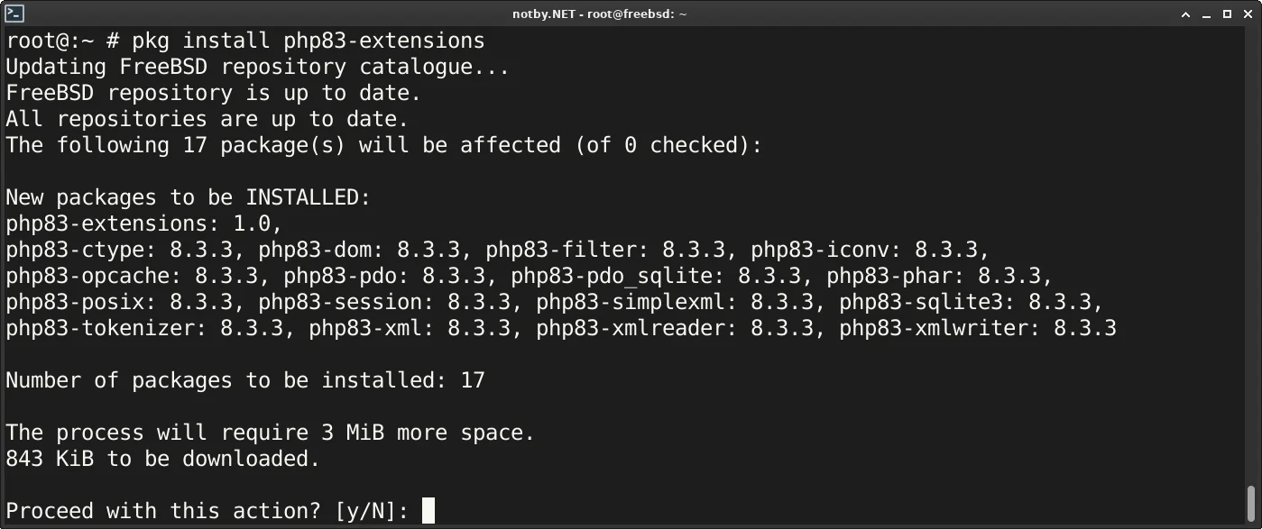 FreeBSD установка пакета php83-extensions командой "pkg install php83-extensions", список расширений PHP 8.3 в пакете