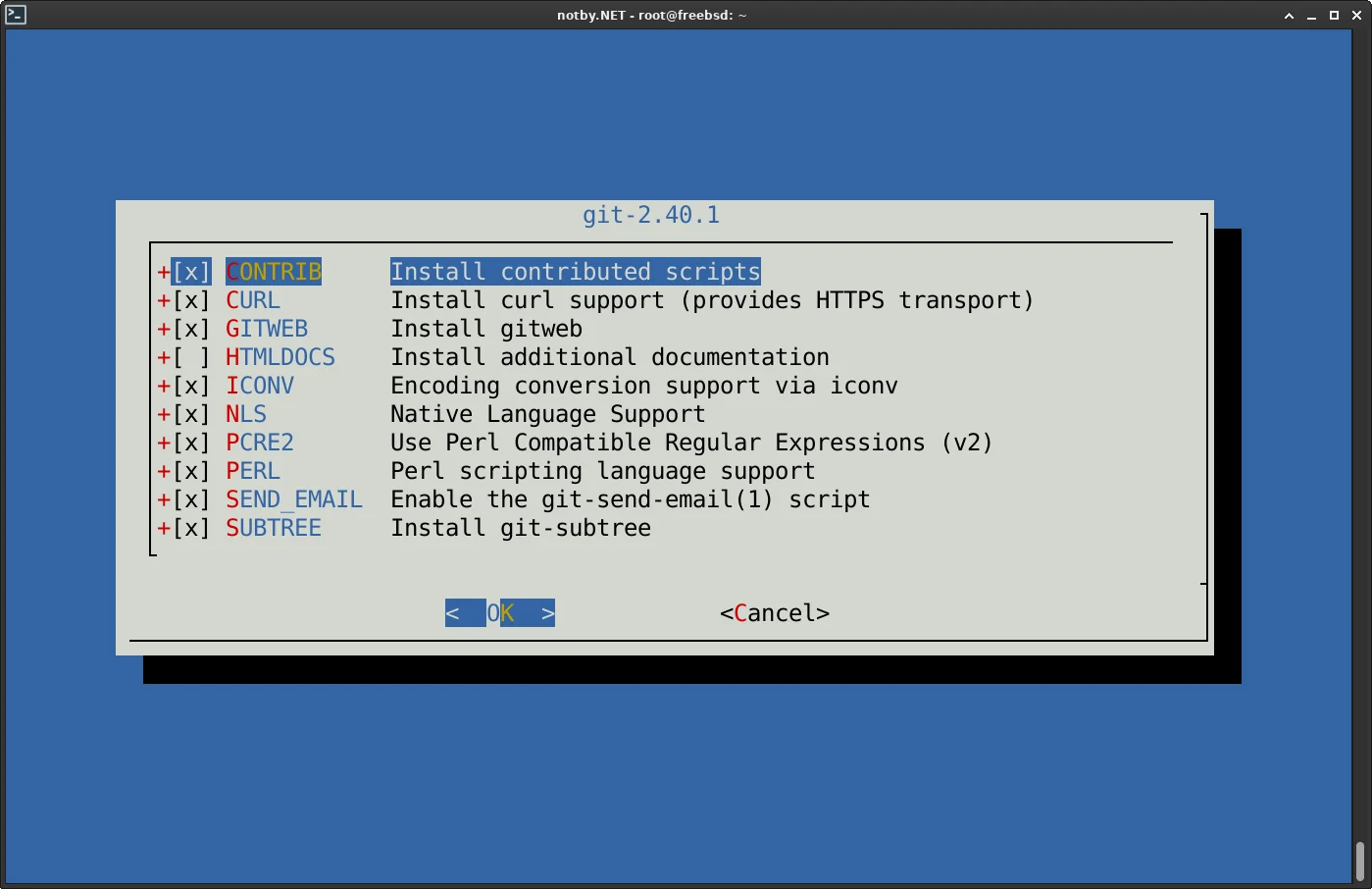 FreeBSD установка git из коллекции портов, конфигурация параметров для сборки