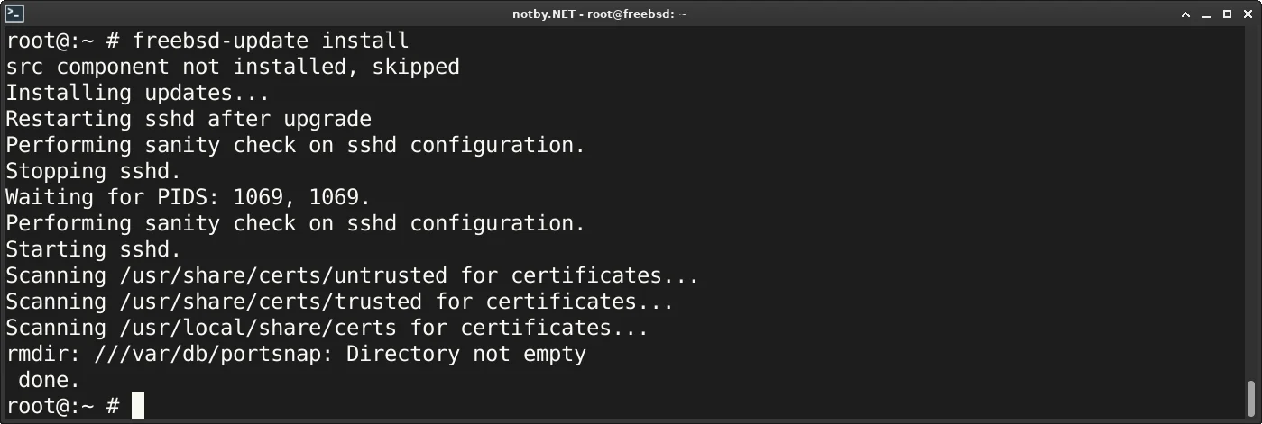 Обновление до версии FreeBSD 14.1 успешно завершено. Установщик не смог удалить каталог /var/db/portsnap/ и вывел соответствующие сообщение