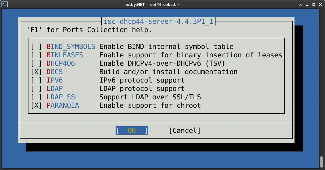 Установка ISC-DHCP версии 4.4.3-P1 из портов FreeBSD, выбор параметров сборки
