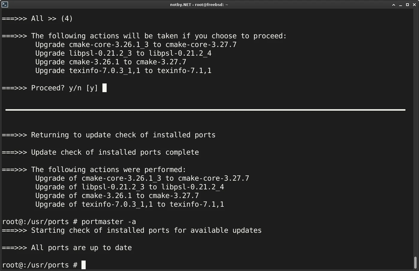 FreeBSD: Процесс обновления приложений через приложение portmaster -a, все порты успешно обновлены