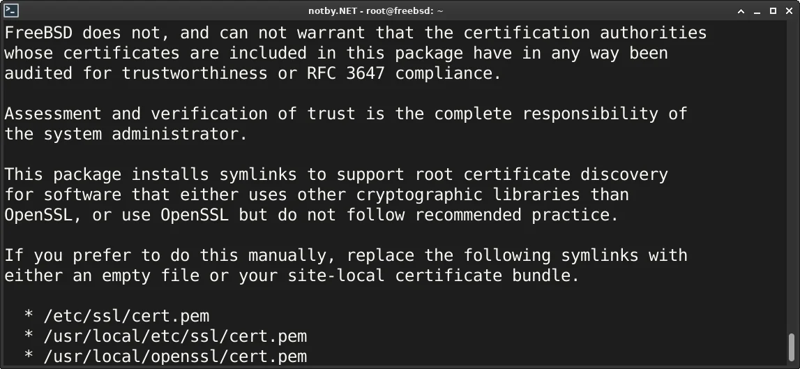 Установлены корневые сертификаты ca_root_nss, выведено сообщение с информацией после их установки