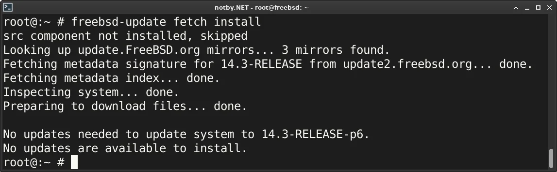 FreeBSD 14.3 обновлена до последней версии используя команду "freebsd-update fetch install".