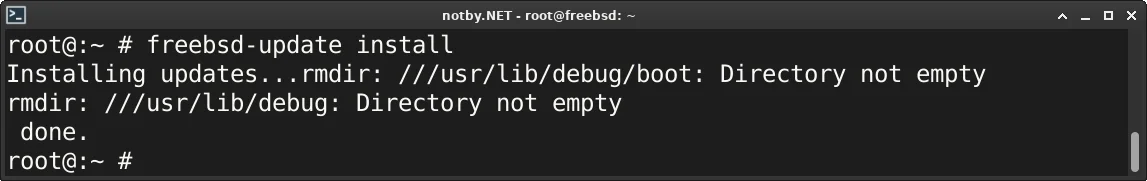 Обновление до версии FreeBSD 15 успешно завершено, но установщик вывел сообщения, что не смогу удалить каталоги /usr/lib/debug/boot и /usr/lib/debug