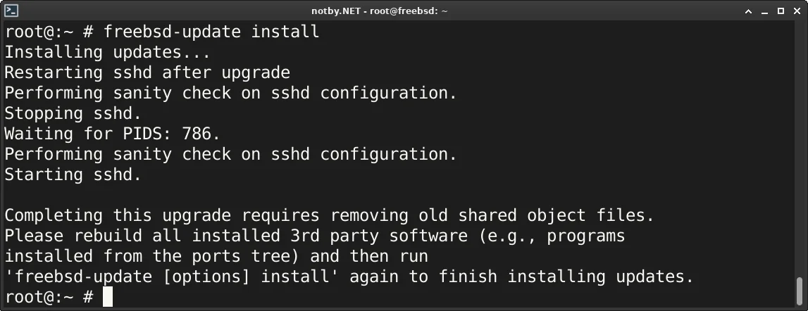 Обновление до версии FreeBSD 15. Выведено сообщение: Please rebuild all installed 3rd party software (e.g., programs installed from the ports tree) and then run 'freebsd-update [options] install' again to finish installing updates. Оно означает что необходимо перестановить все программы в системе.