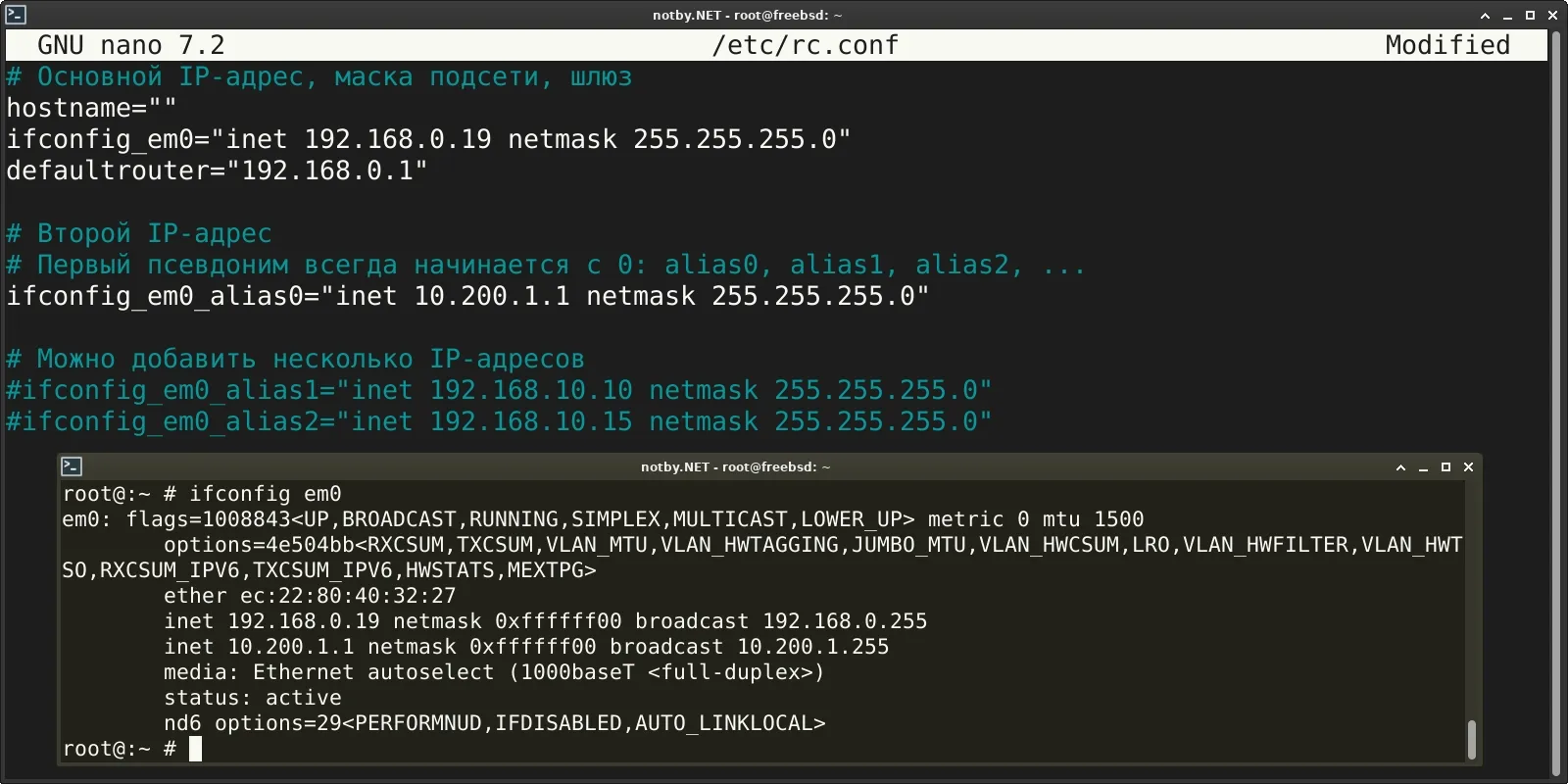 Изображение предпросмотра статьи: Добавить второй IP-адрес на сетевую карту в FreeBSD 14